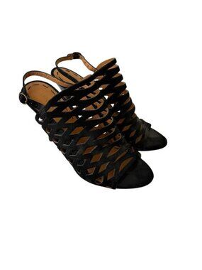 Nine West Black Leather Caged Open Toe Pumps Sz 6